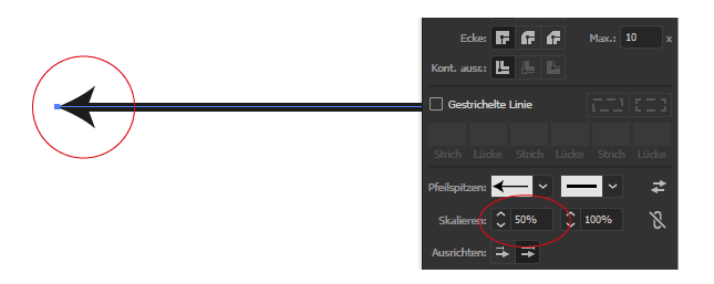 Skalieren der Pfeilspitze