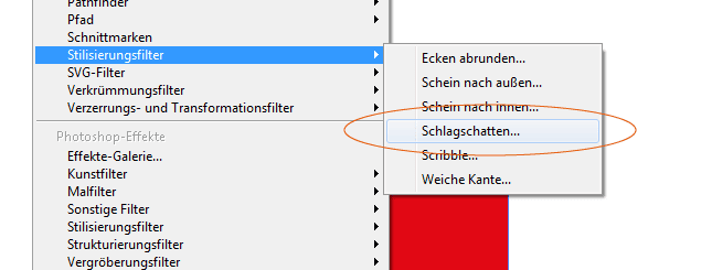 Der Schatten in Illustrator ist im Reiter Effekte zu finden.