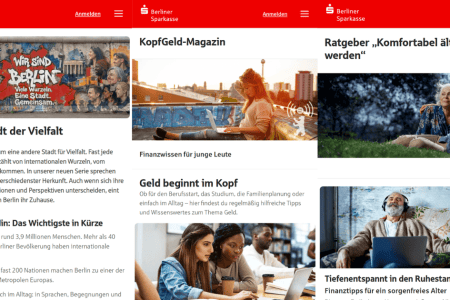 Berliner Sparkasse: aus einer Ratgeberseite wird ein Themenuniversum