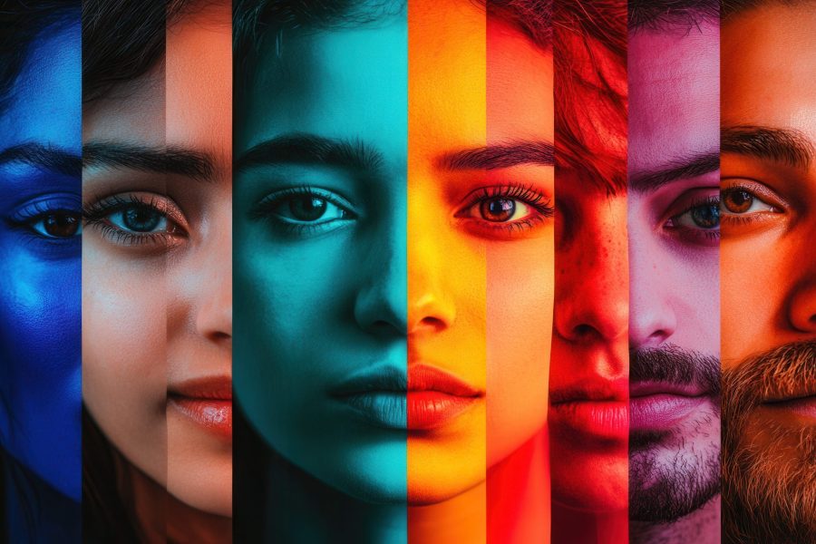 Erstellung von Personas: Parallele Gesichtsausschnitte mehrerer Personen nebeneinander.